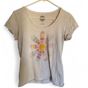 Women’s White Y2K Boho Distressed Hem Short Sleeve T-Shirt Size Small Smooth Tee